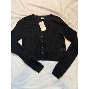 A New Day Womens Black Pointelle Knit Cardigan Sweater Long Sleeve NWT Small
